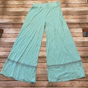 Soft Surroundings Mint Boho Wide Leg Pants size S Elastic Waist High Rise